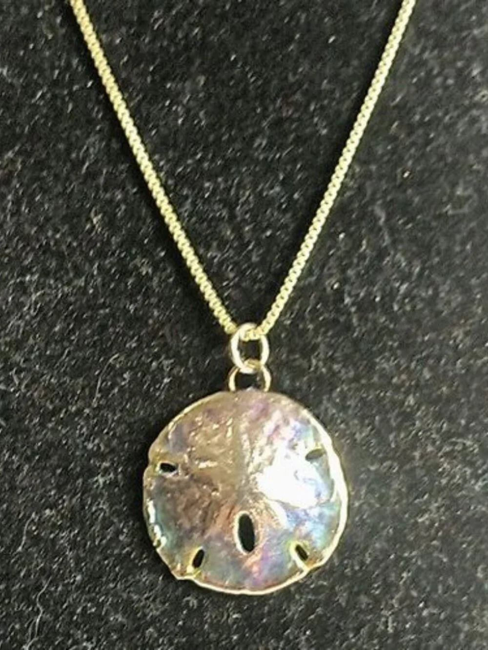 925 Sterling Silver Sand Dollar Pendant Necklace Iridescent Beach Coastal Boho